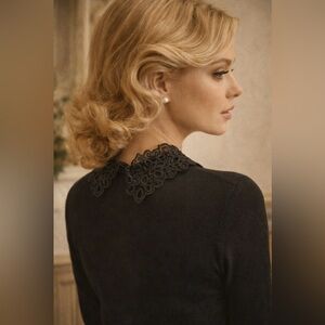 Club Monaco black wool sweater with embroidered collar